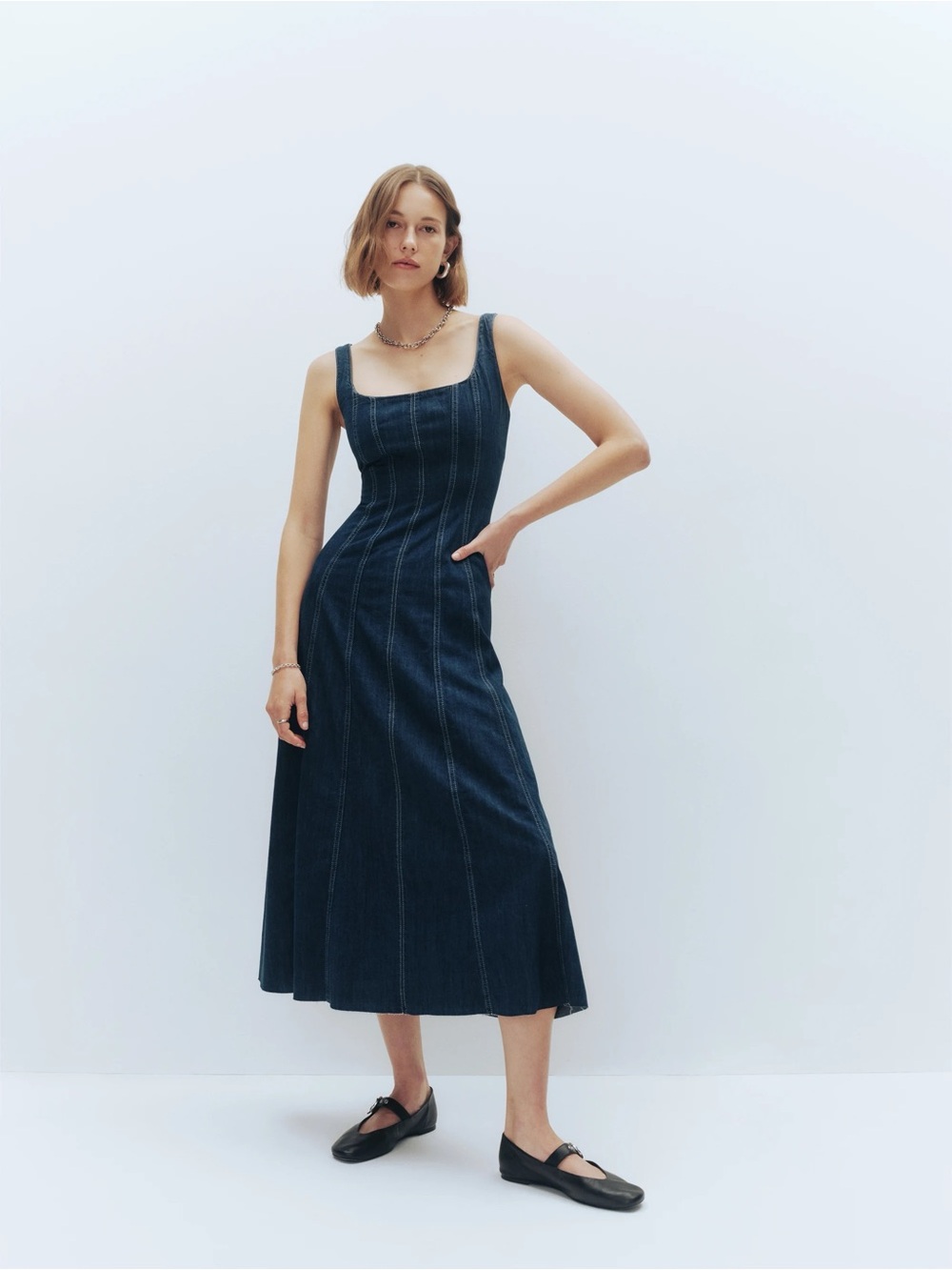 Reformation Amory Denim Midi Dress
